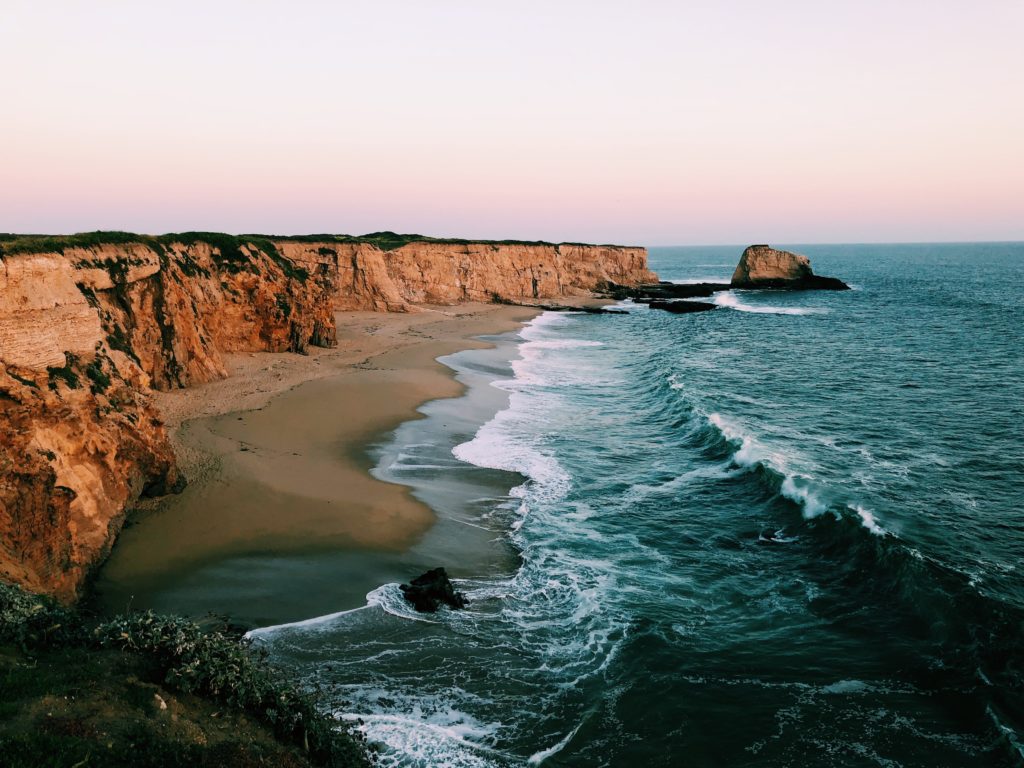 short and cliffs off the shores of Santa Cruz, California and the Pacific Ocean