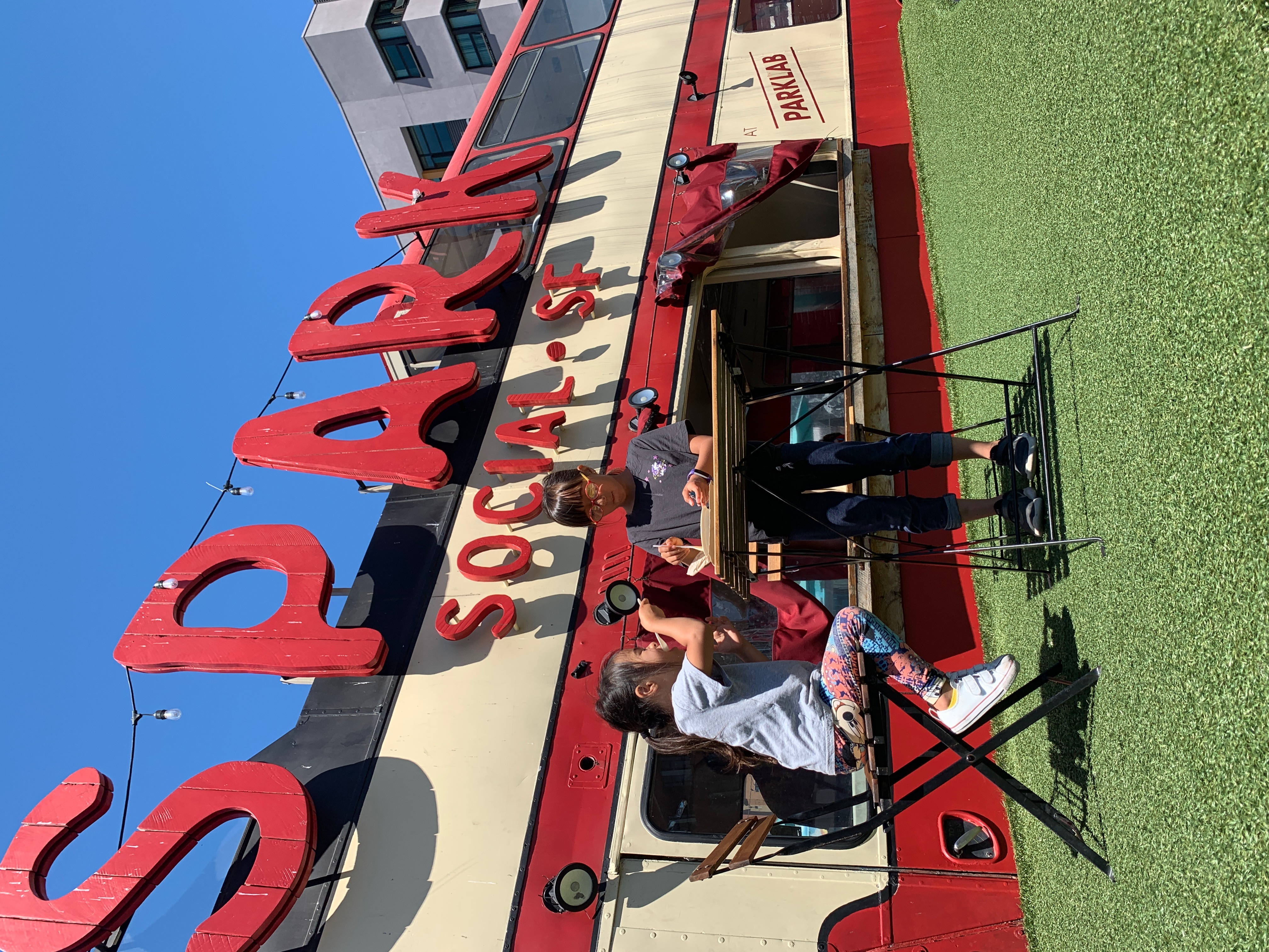 two girls eating lunch at Spark Social in San Francisco California