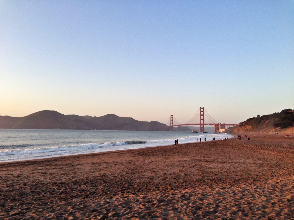 Baker Beach with a view of the Golden Gate Bridge in San Francisco California