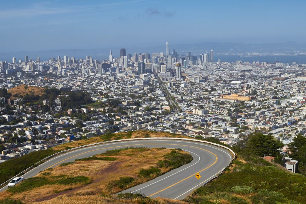 a view of san francisco from high up on twin peaks