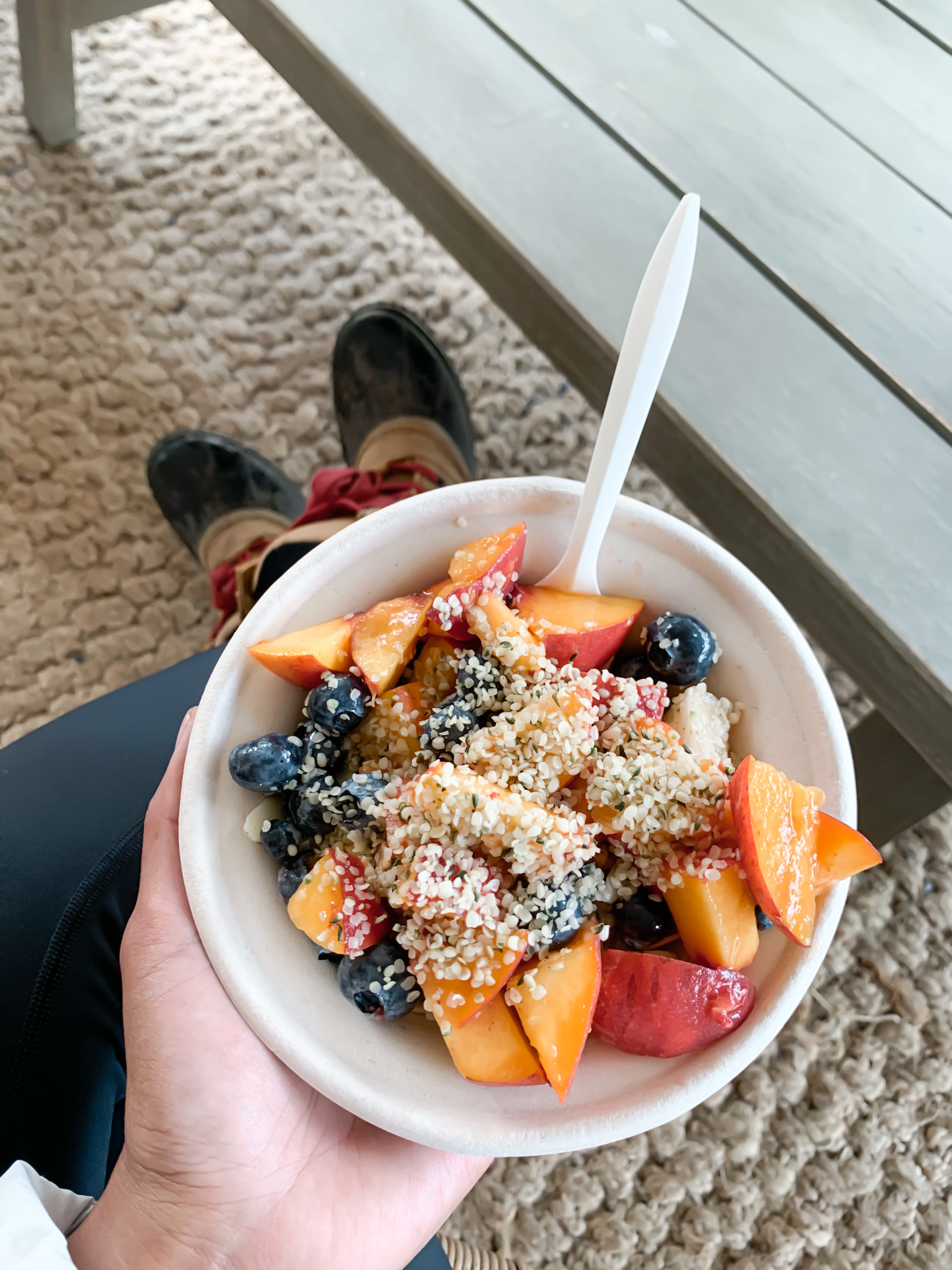 a bowl of fruit, yogurt, and bee pollen at Mendocino Grove California