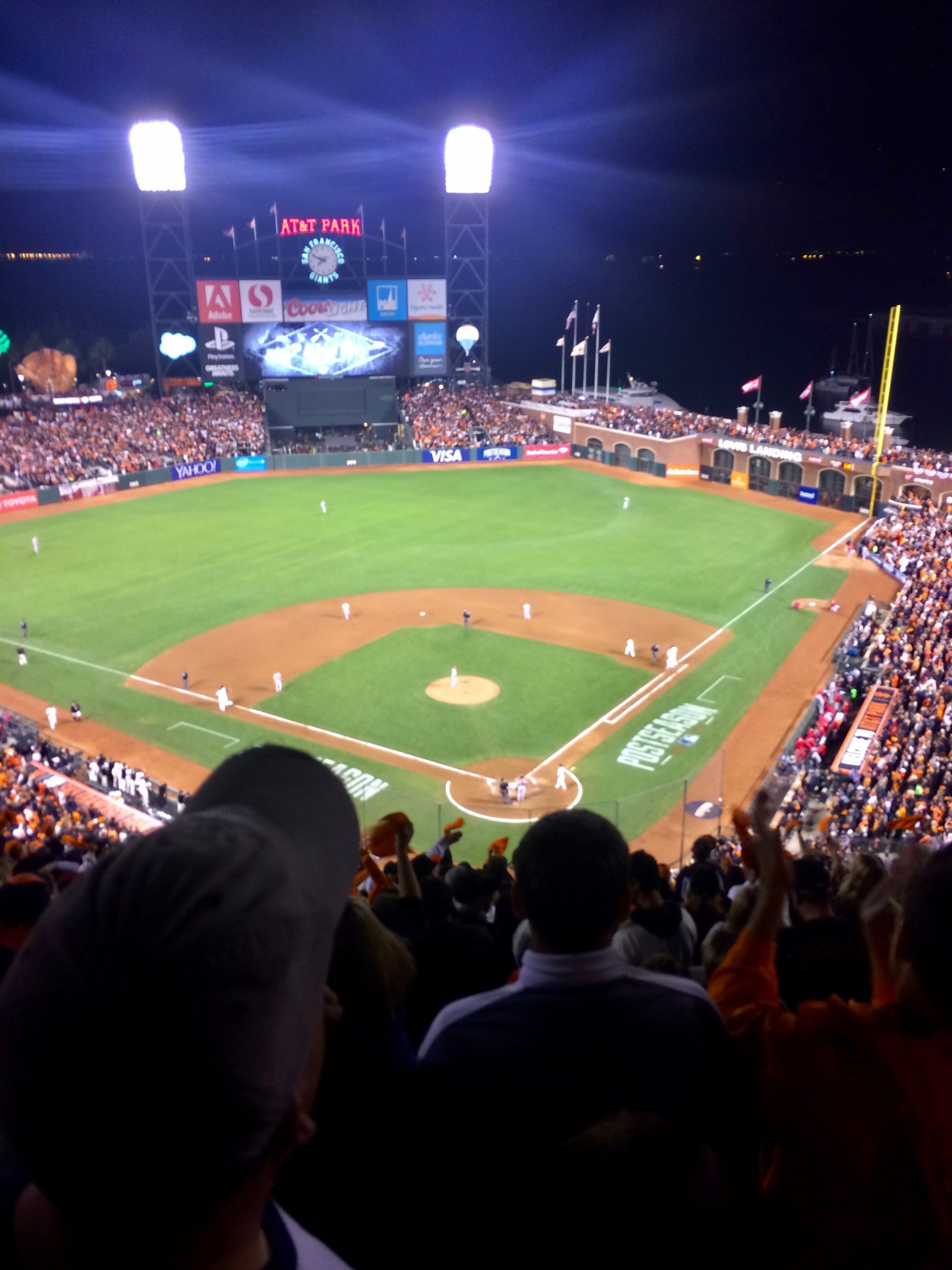 Oracle Park baseball diamond at night