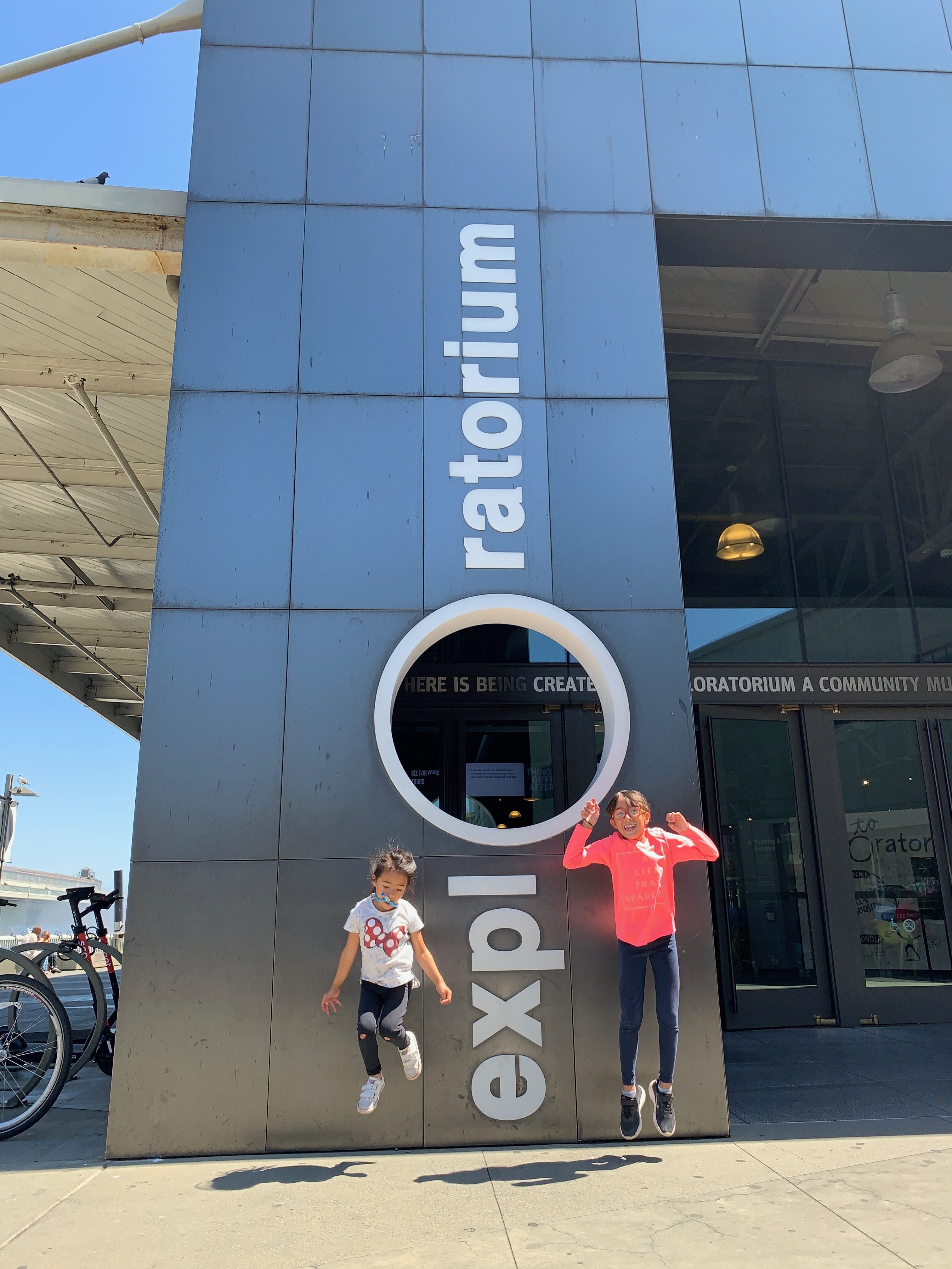 Two girls in front of the Exploratorium in San Francisco