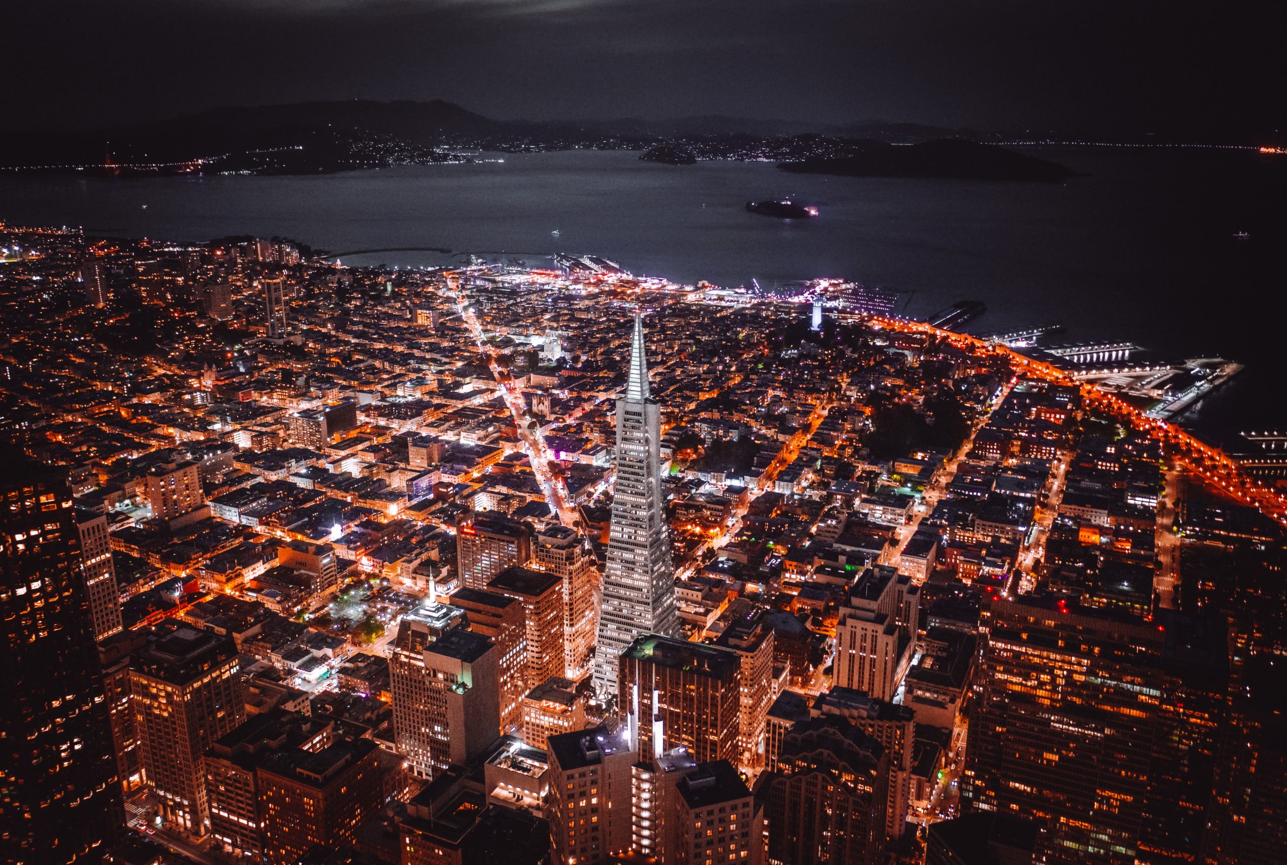 overhead shot of san francisco at night