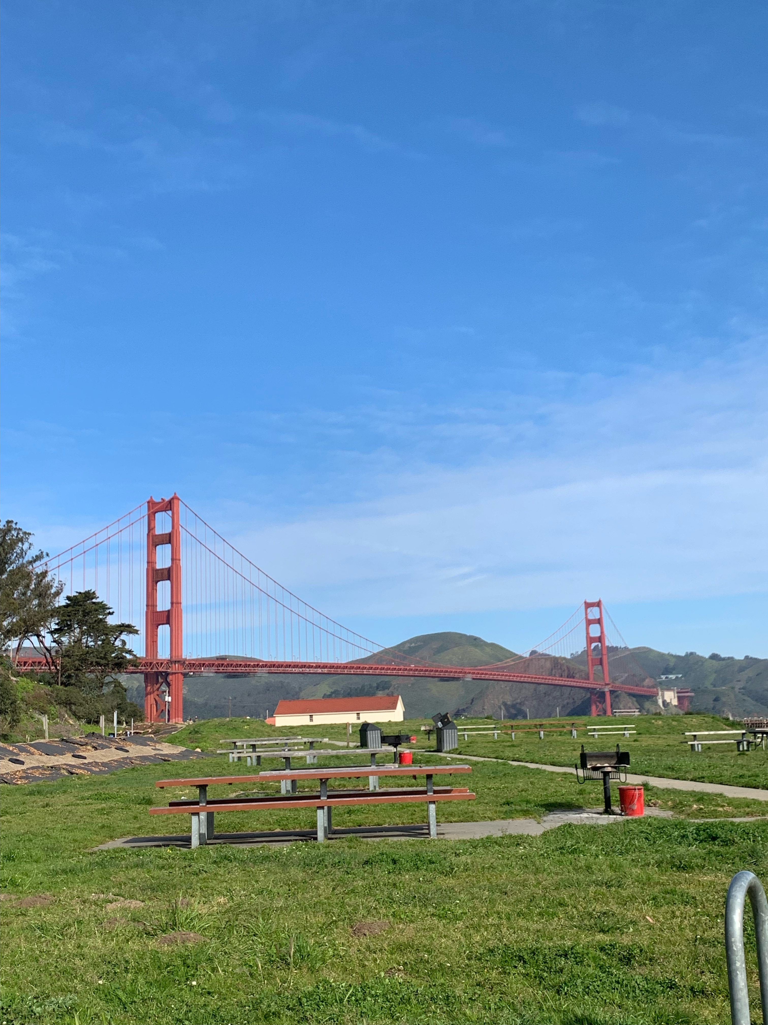 picnic tables by the Golden Gate Bridge