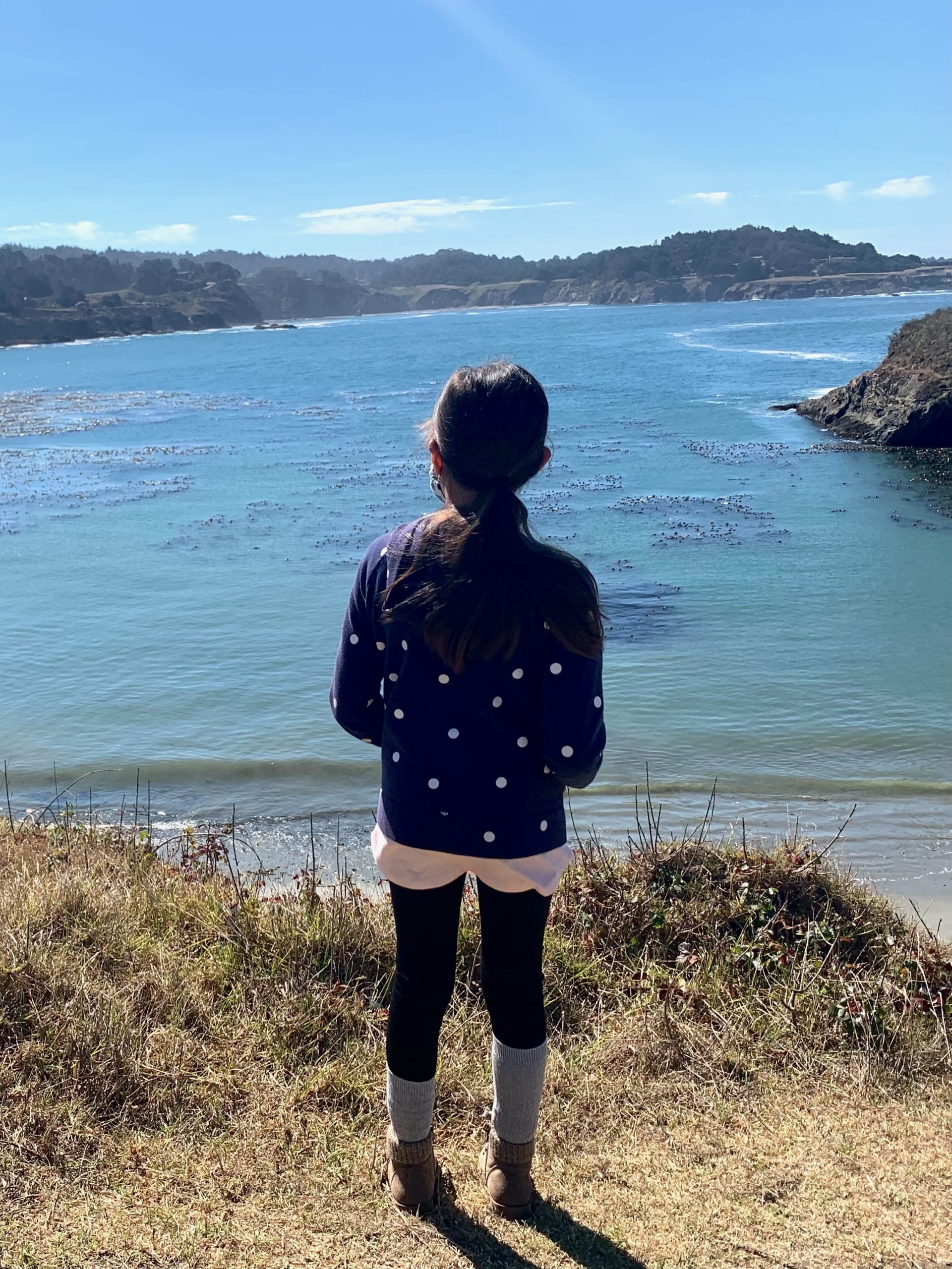 girl overlooking the mendocino coast in california