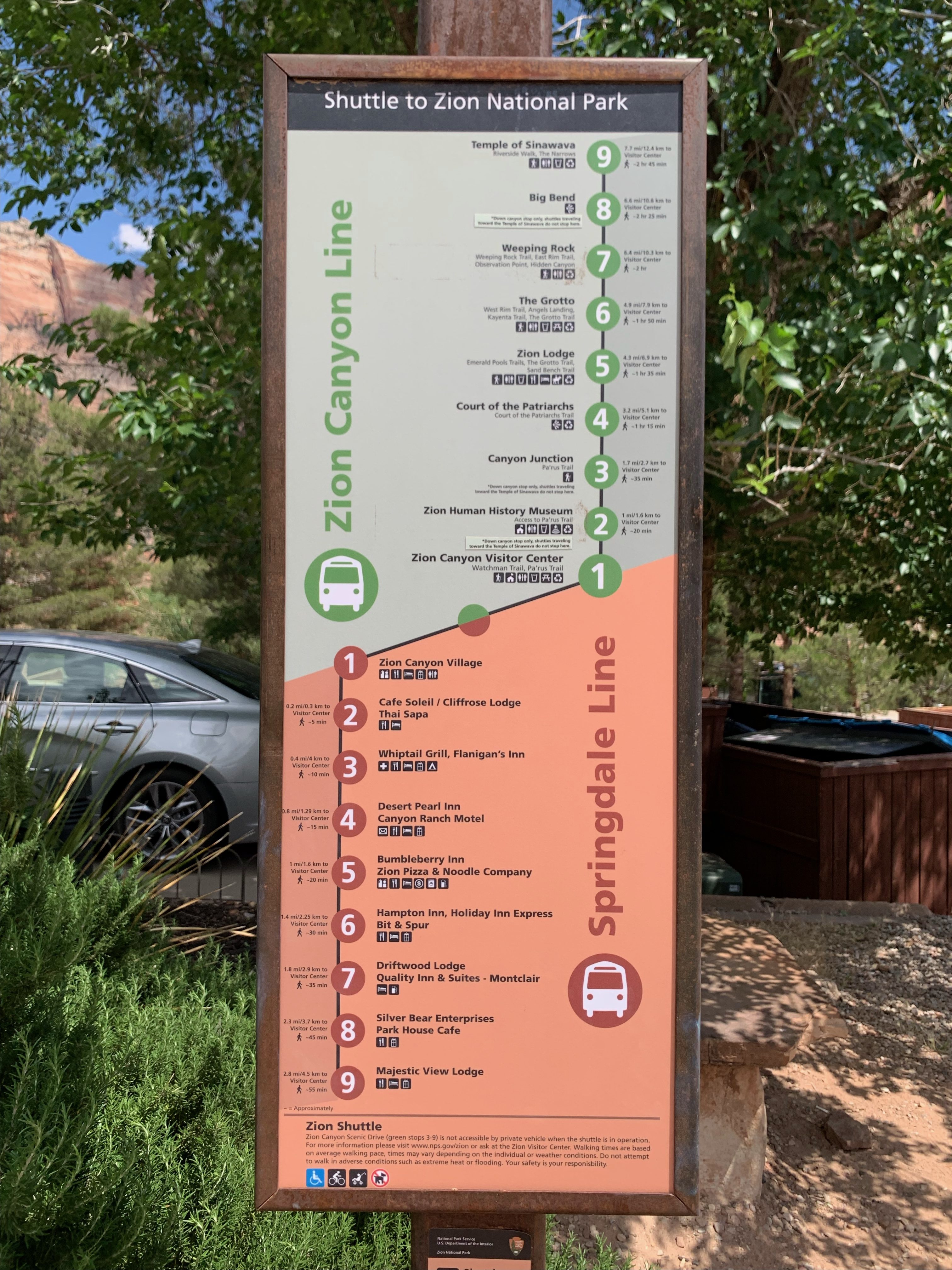 Zion National Park and Springdale Shuttle map