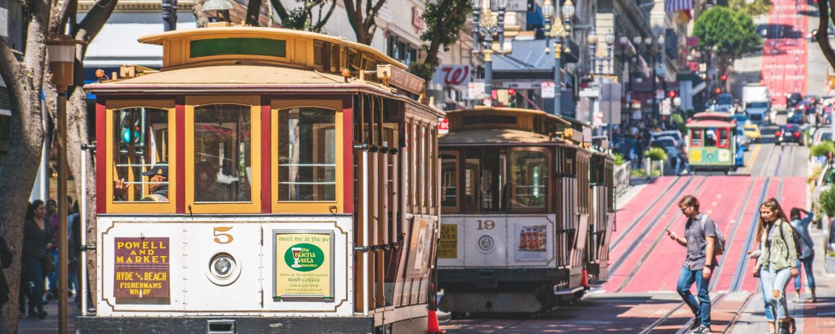 two cable cars in San Francisco California